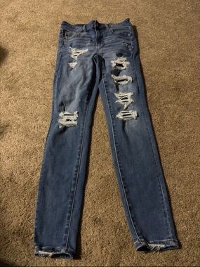 American Eagle Outfitters Distressed Skinny Jeans - Blue